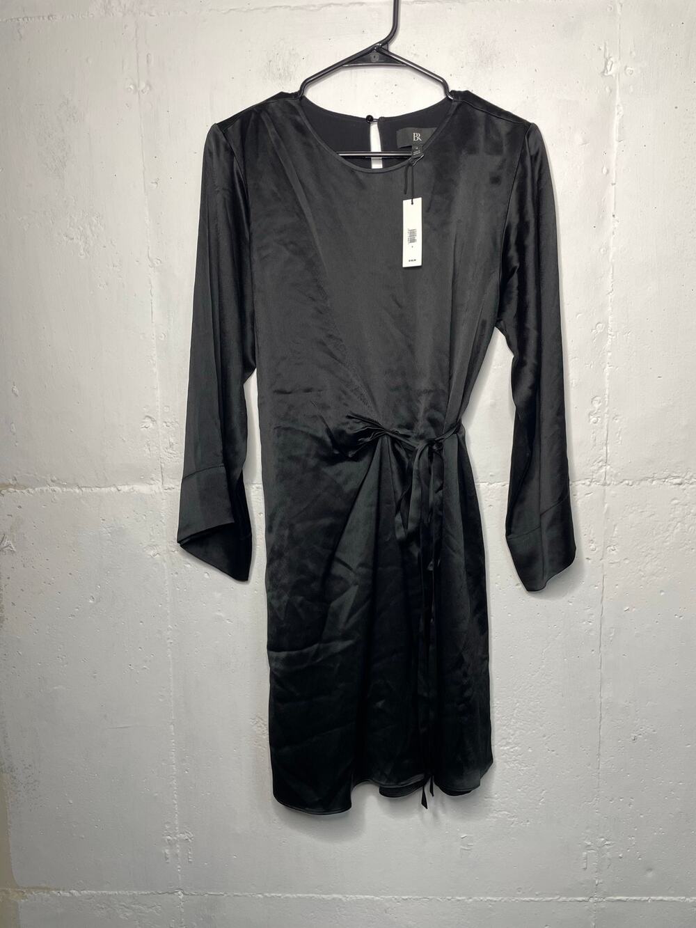 NEW Banana Republic Black Satin Side Tie Wrap Knee Length Dress Size Small